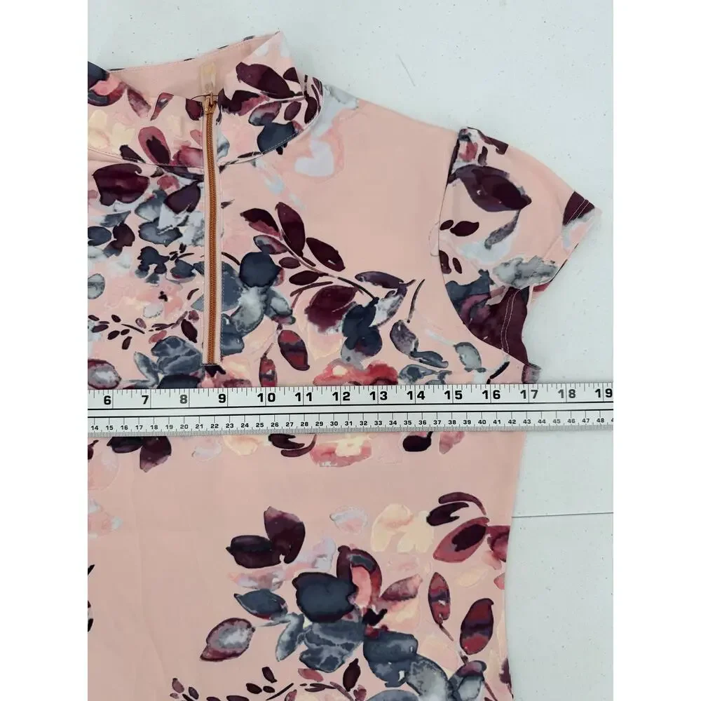 NWT Kastel Sport Cap Sleeve Rose Gold Zip Pearl Blush Watercolor Blouse Size XS - Picture 10 of 13